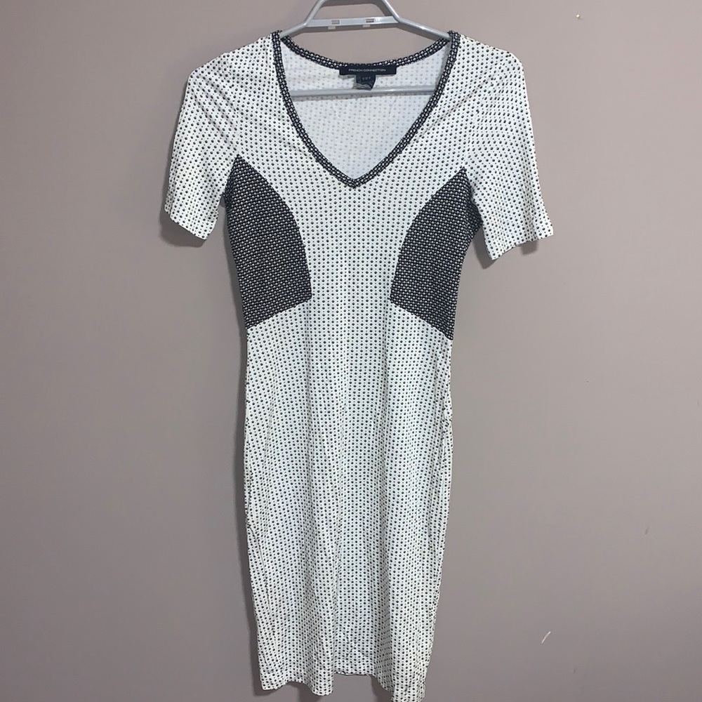French connection white printed dress size small